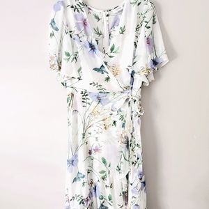 Calvin Klein Faux Wrap White Floral Dress